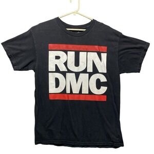 RUN DMC T Shirt Mens Large Black White Red Classic Hip Hop Iconic Logo Vintage